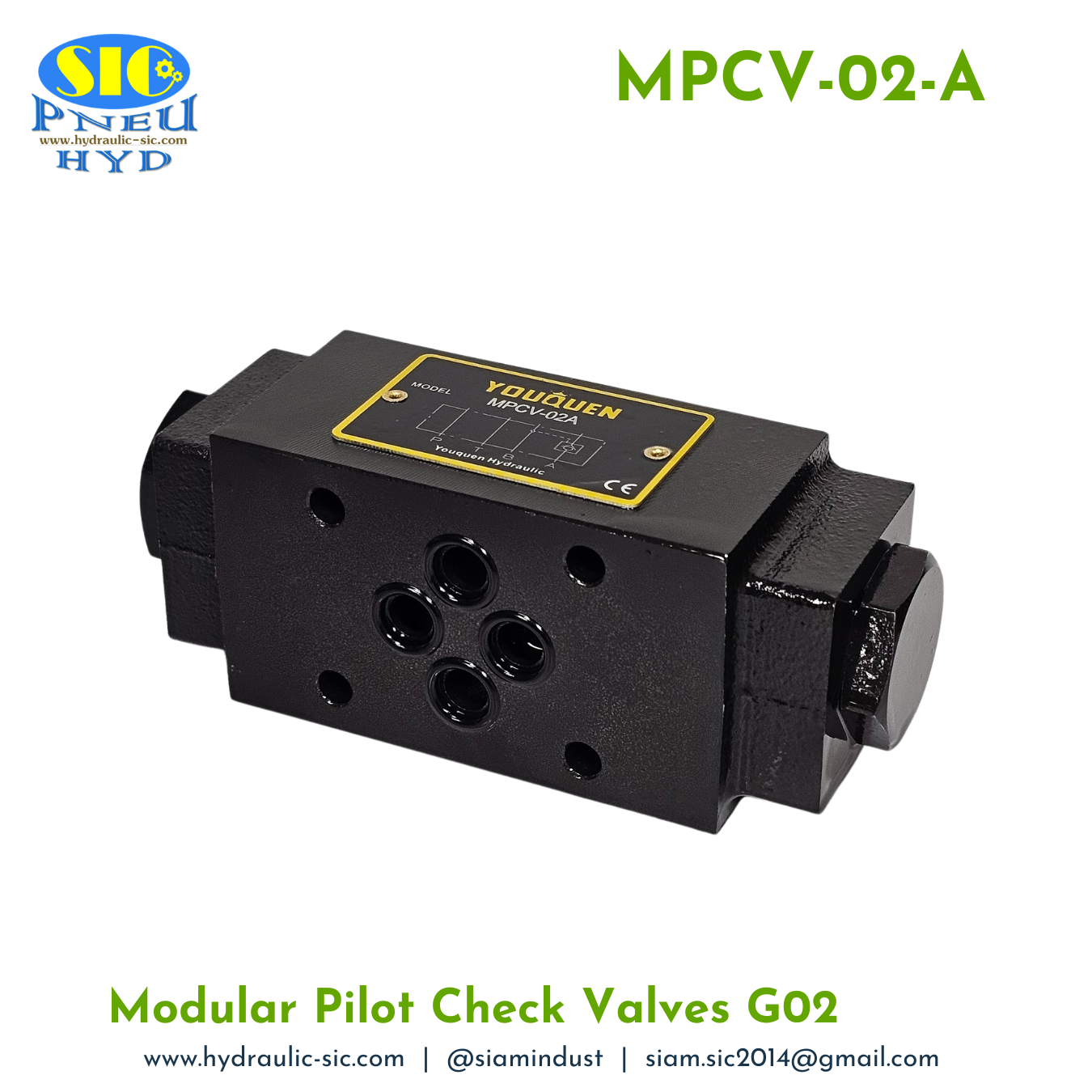 MPCV-02-A : Modular Pilot Check Valve G02 วาล์วกันตก 1/4" แบบซ้อน YOUQUEN