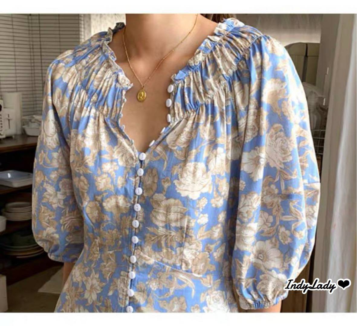 Maxi Dress แขนสั้น ลายดอกไม้