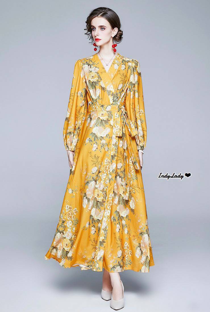 Dress ทรงสวยไขว้หน้าแขนยาวพอง