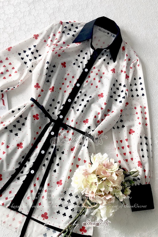 เสื้อเชิ๊ตคอปกพิมพ์ลายไพ่