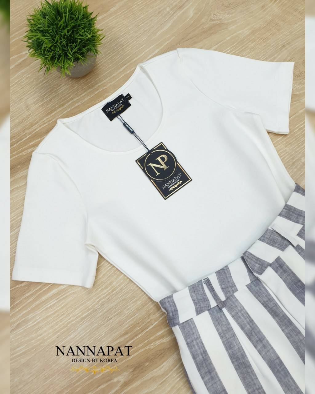 บอดี้สูทผ้ายืดหนานุ่มใส่สบายกางเกงลายทาง