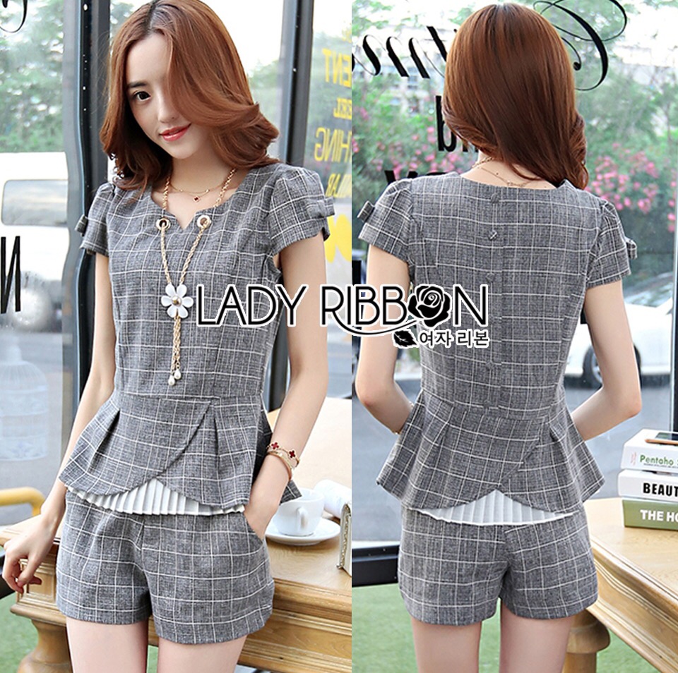 Lady Ribbon's Made 🎀 Lady Grace Smart Casual Check Printed Blouse and Shorts Set เสื้อผ้า