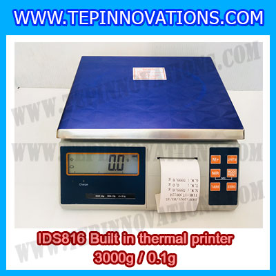 เครื่องชั่งดิจิตอล พิกัดน้ำหนัก 3kg Built-in thermal printer ยี่ห้อ SDS รุ่น IDS816 ค่าละเอียด 0.1g