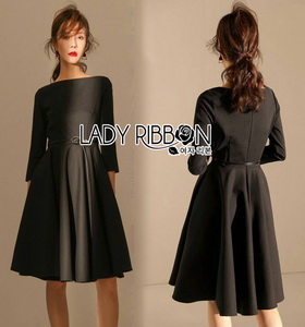 Lady Ribbon Crepe Dress with Black Patent Belt