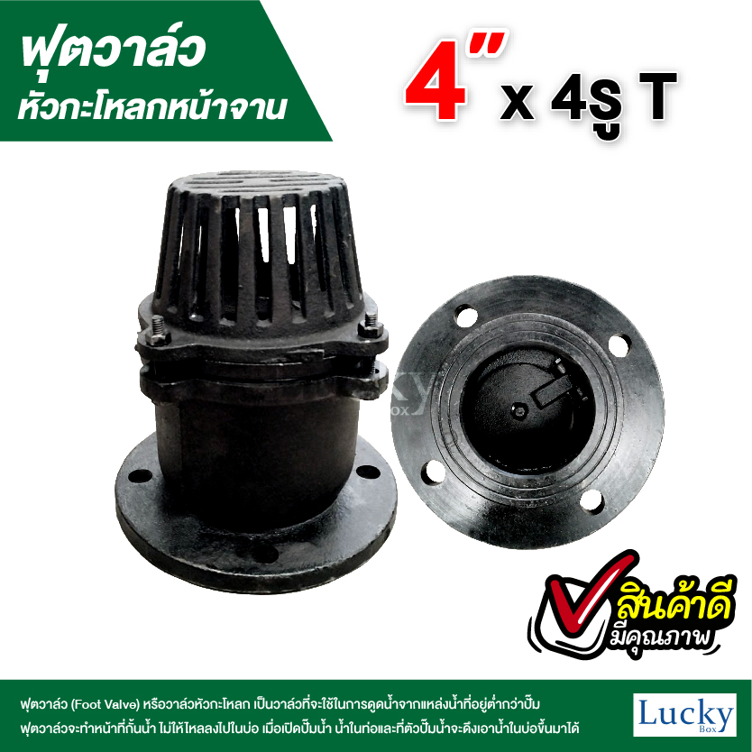ฟุตวาล์ว (Foot Valve) วาล์วหัวกะโหลก หน้าจาน เหล็กหล่อ ขนาด 4 นิ้ว