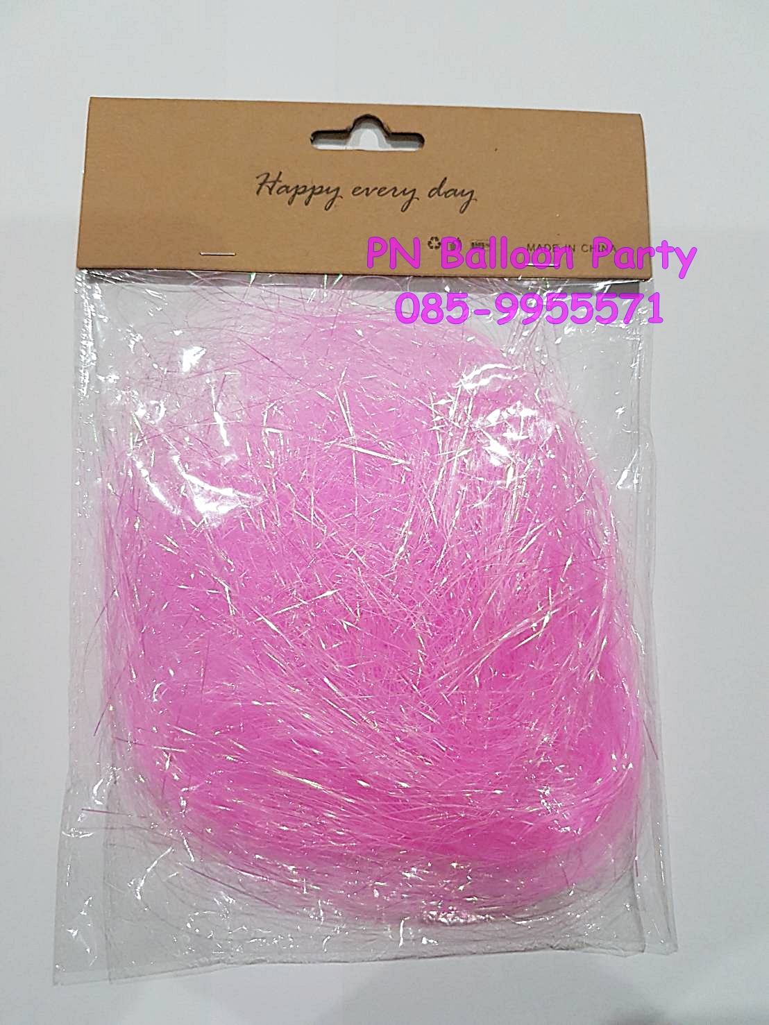 เส้นวุ๊งวิ๊งสีเหลือบ สีชมพูอ่อน สำหรับใส่ในลูกโป่งบับเบิ้ลอัดแก๊สฮีเลียม