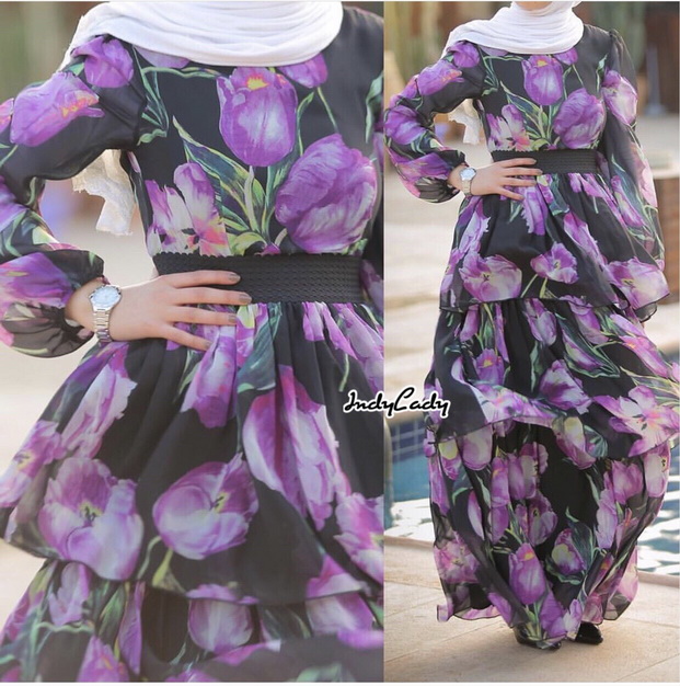 Maxi Dress แขนยาวพองนิดๆ แต่งกระโปรงเป็นชั้นๆ