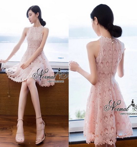 เดรสลูกไม้ลายฉลุสวยผ้านิตติ้งถักลาย