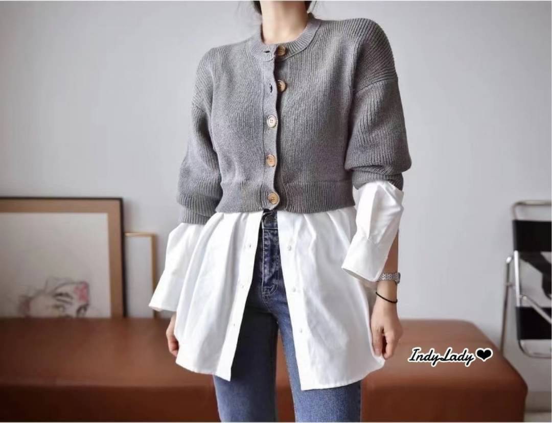 เสื้อไหมพรม แขนยาว กระดุมหน้า