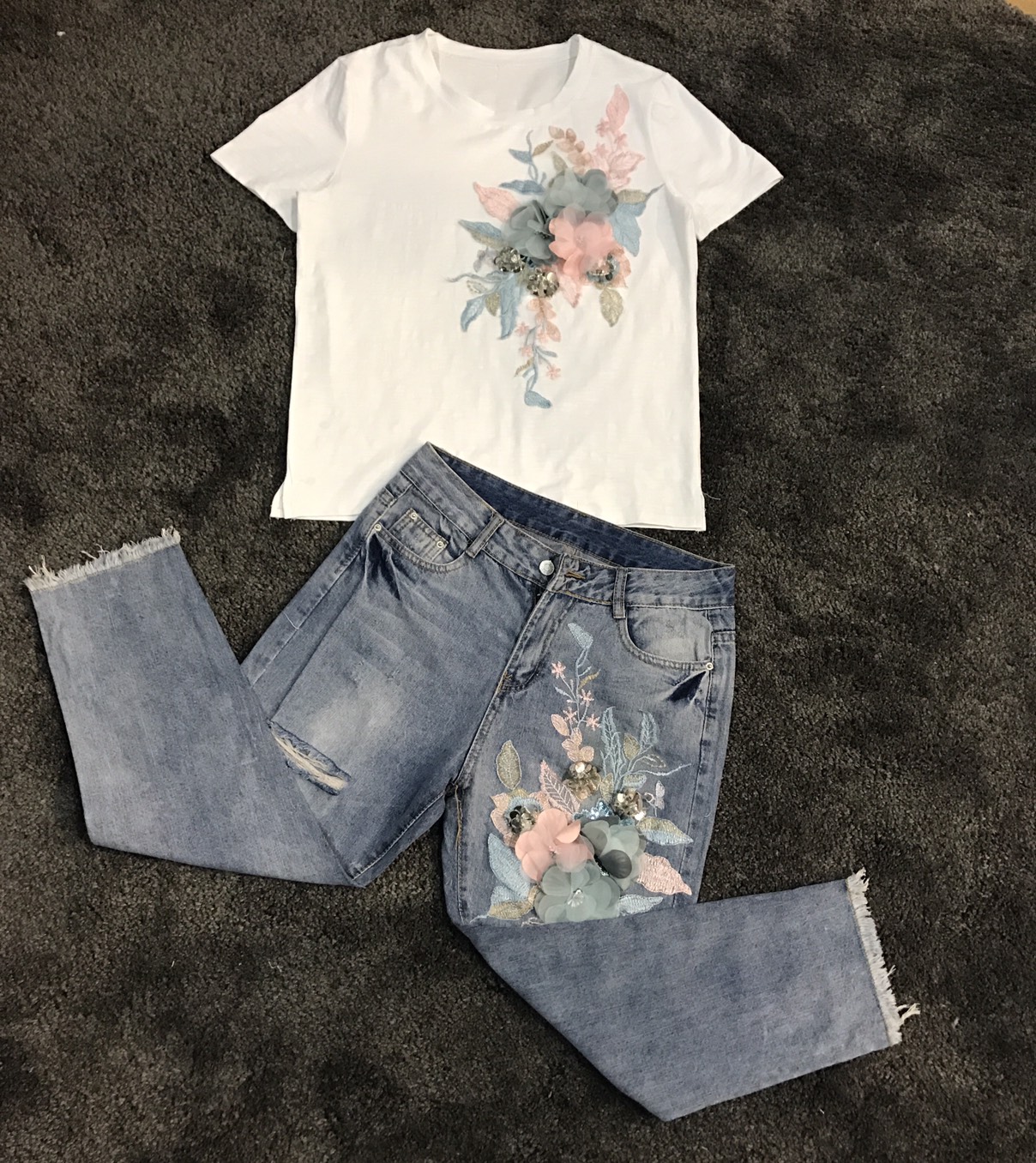 เซ็ทยีนส์ เสื้อ+กางเกง เสื้อยืดแขนสั้นผ้า