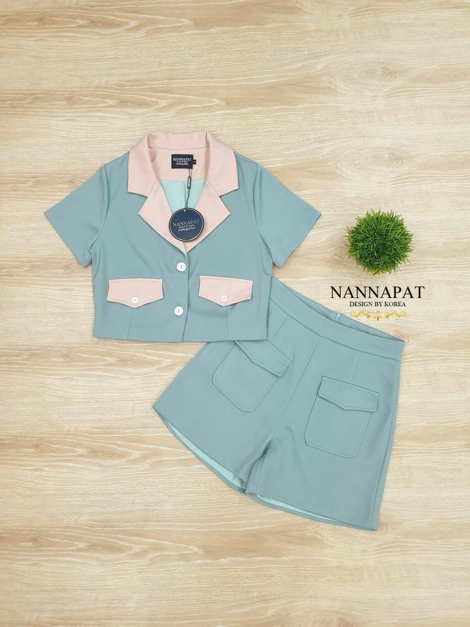 เสื้อกระดุมหน้ากางเกงกระเป๋าคู่