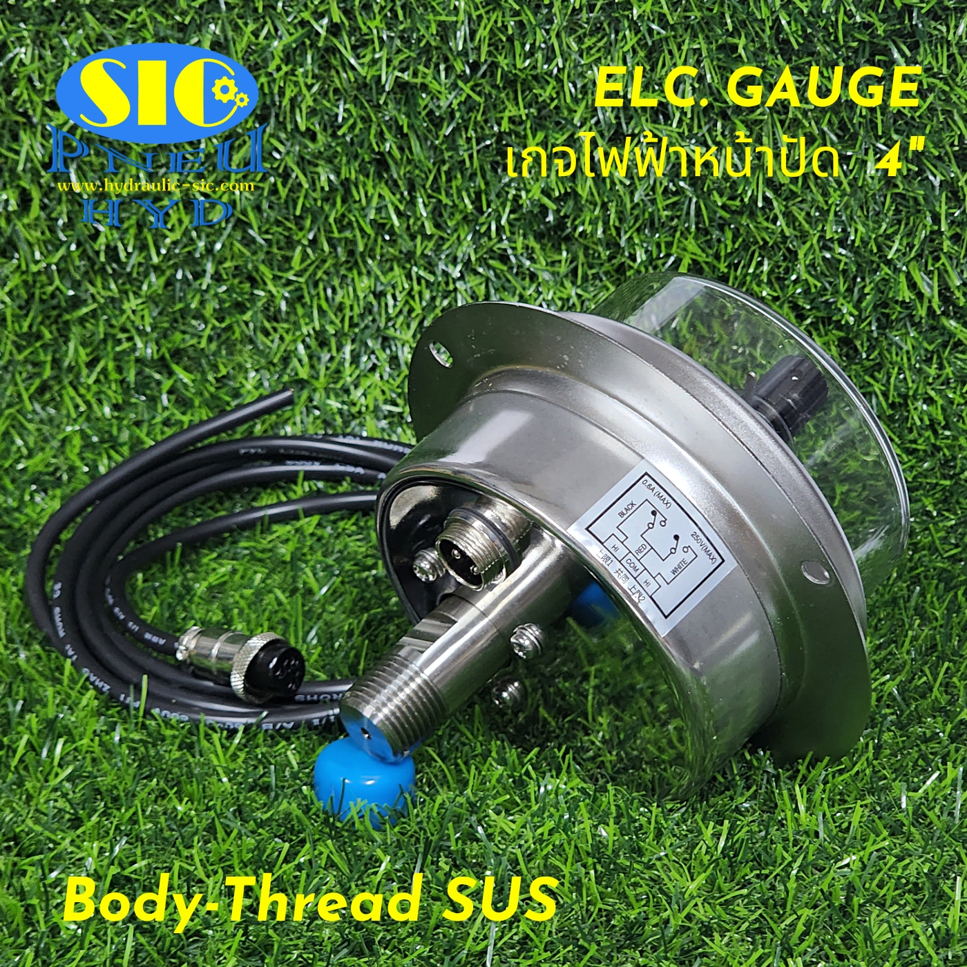 455-2AA Electric Gauge 2 Contract NO/NO เกจคอนแทรคไฟฟ้า , หน้าปัด 4" , เกลียวออกหลังล่าง