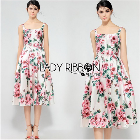 Dress เดรสผ้าเครปพิมพ์ลายดอกกุหลาบบาน