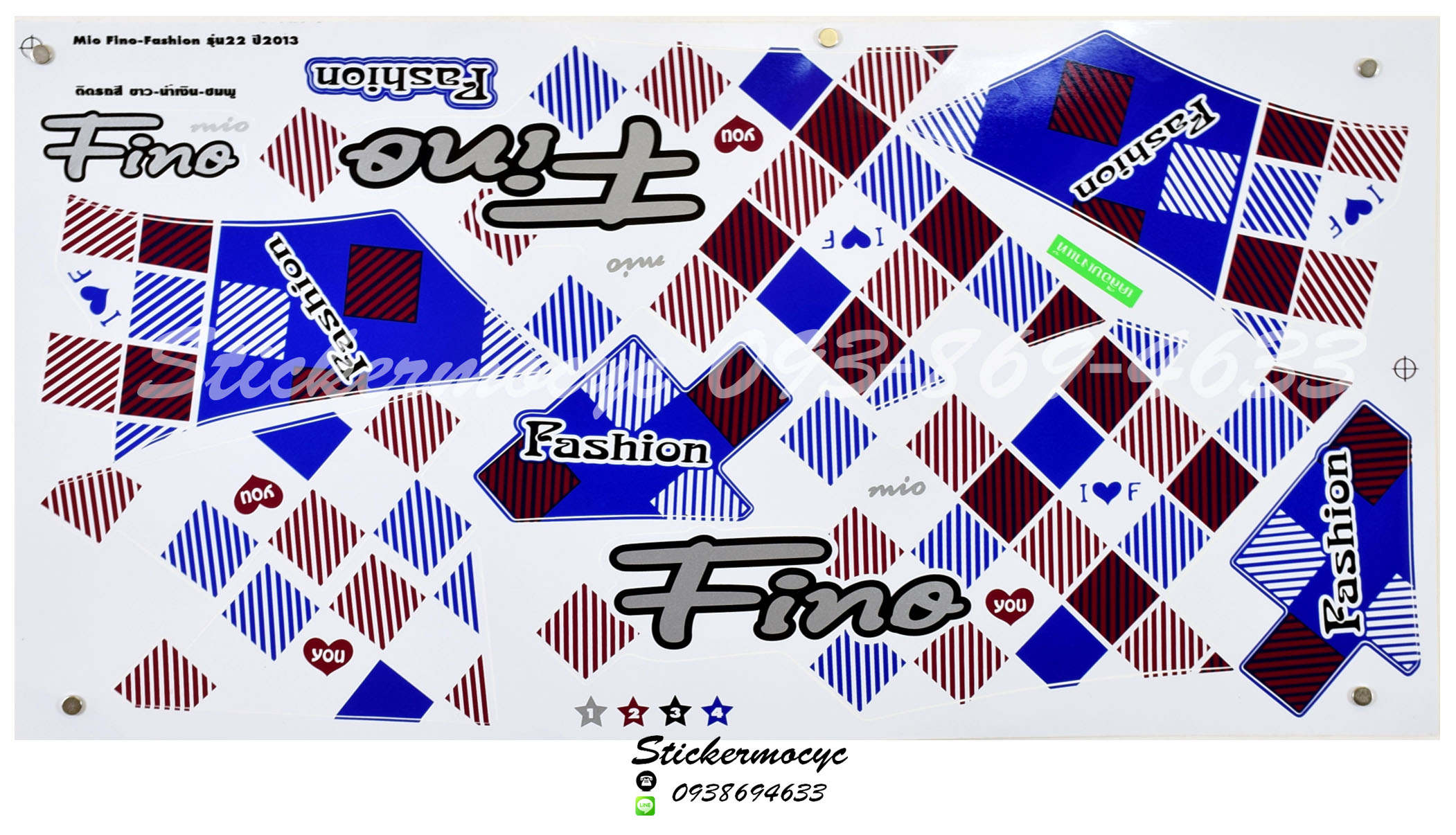 สติ๊กเกอร์ติดรถ มอเตอร์ไซค์ ยามาฮ่า ฟีโน่ Sticker Yamaha Fino Fashion ปี 2013 รุ่น 22 ติดรถ สีนํ้าเงิน ชมพู (เคลือบเงาแท้)