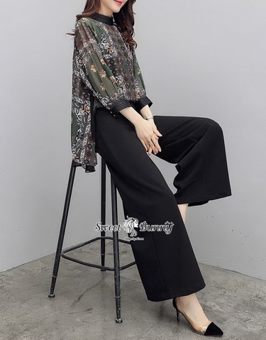 เสื้อผ้าชีฟองลอยดอกสีเขียวสวยหวาน