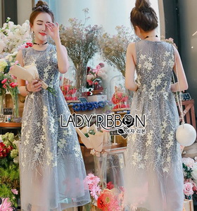 Lady Ribbon Floral Embroidered Organza Dress