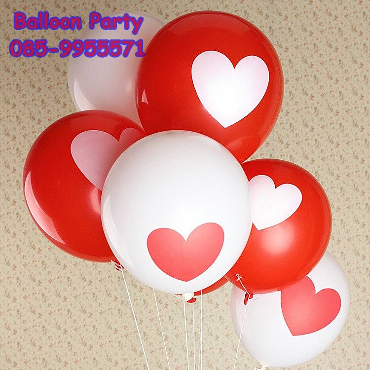ลูกโป่งพิมพ์ลายหัวใจ สีแดง ขนาด 12 นิ้ว แพค 3 ชิ้น Latex Heart Color Balloons