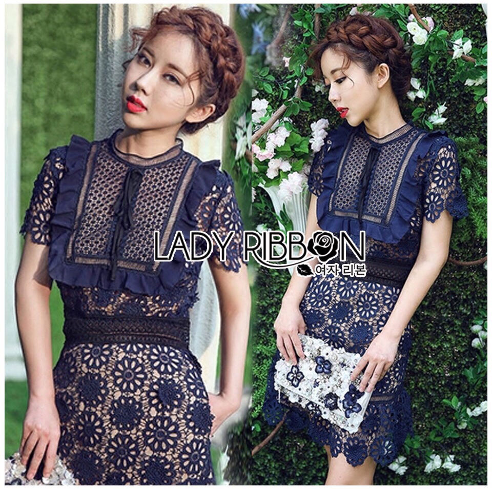 Lady Ribbon Online เสื้อผ้าออนไลน์ ขายส่ง LR12200616 🎀 Lady Ribbon's Made 🎀 Self-Portrait Louisa Guipure Lace Dress