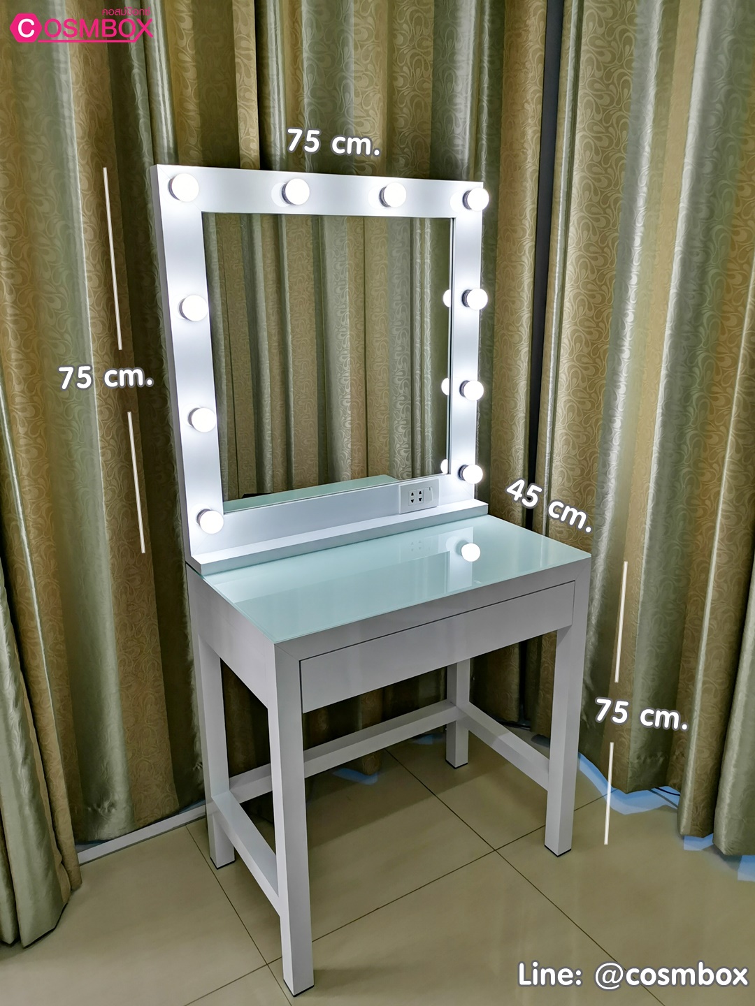 โต๊ะเครื่องแป้ง กระจกแต่งหน้า กระจกมีไฟ - W75 x D45 x H150 cm. (ไม่รวมเก้าอี้)