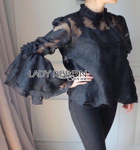 Lady Ribbon Isabella Flared-Sleeve Ribbon Lace Blouse