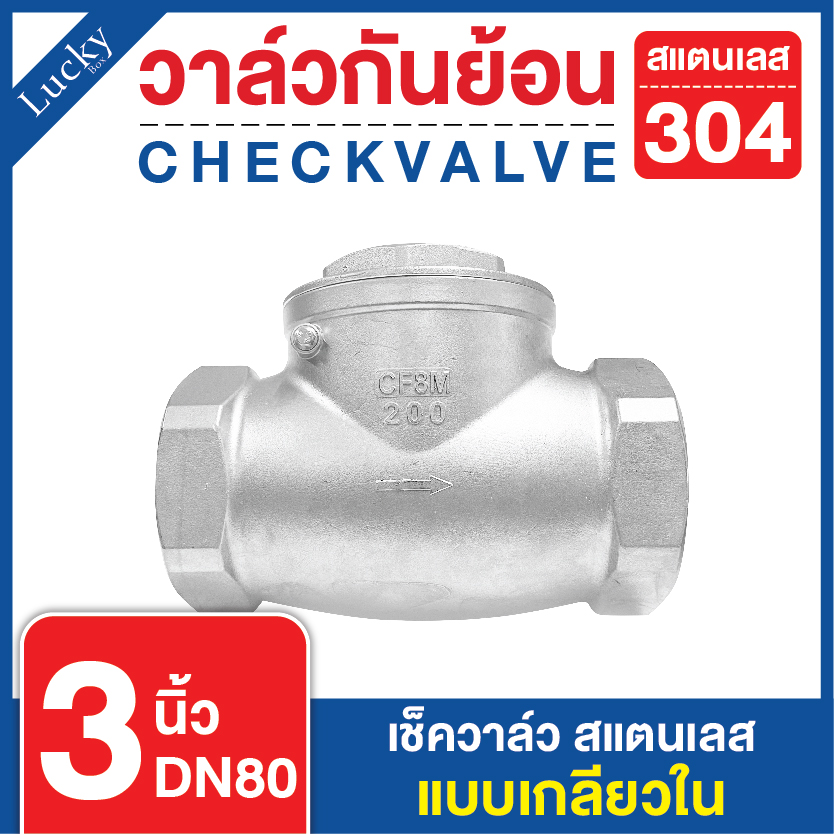 เช็ควาล์วสแตนเลส 304 เแบบเกลียวบานพับแนวนอน ขนาด 3 นิ้ว DN80
