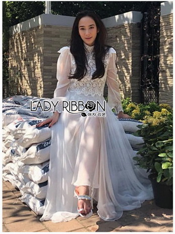 Long Dress เดรสยาวผ้าชีฟองผสมลูกไม้