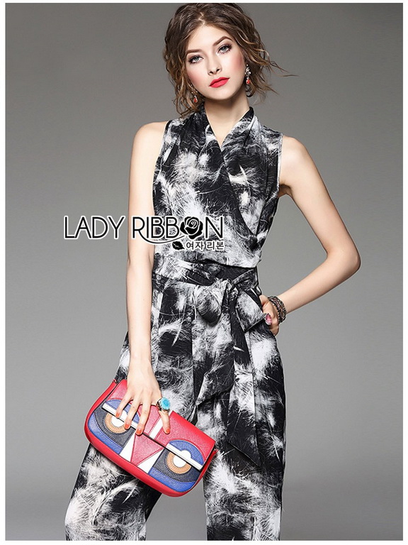 Printed Ribbon Jumpsuit Lady Ribbon ขายจัมป์สูท