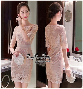 เดรสผ้าปักสวยหรู เนื้อผ้าบุหงาลูกไม้ตาข่าย