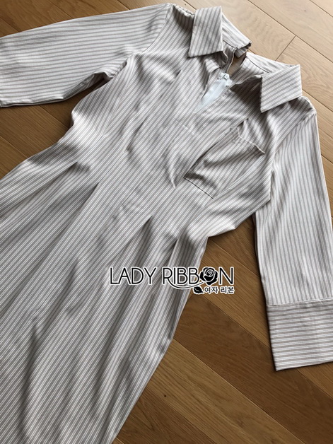 Shirt Dress Lady Ribbon เชิ้ตเดรสลายทาง