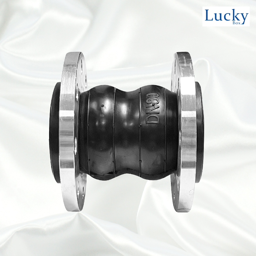 ข้อต่อท่ออ่อนยางลอนคู่ ขนาด 2 นิ้ว หน้าแปลน 10K เสริมขดลวดด้านใน ป้องกันการบีบหดของตัวยาง