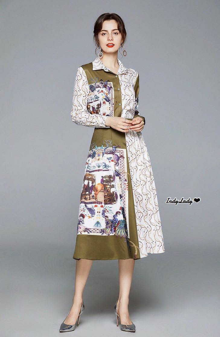 ตัวเสื้อทรงเชิ้ต มาคู่กระโปรงยาวทรงสวย
