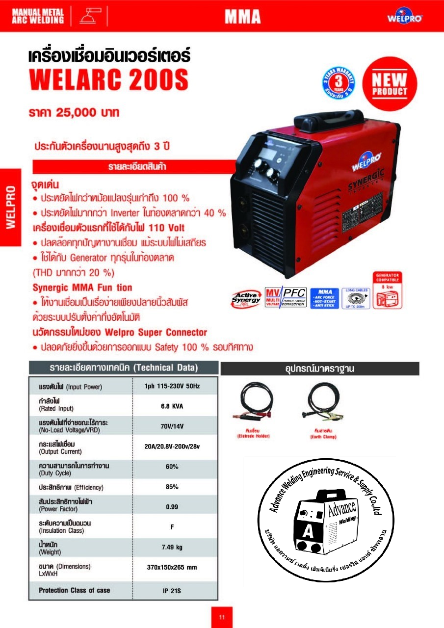 เครื่องเชื่อมไฟฟ้าWELPROรุ่นWELARC200S