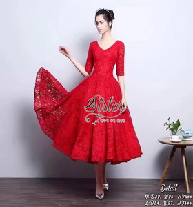 Beauty Dress เดรสลูกไม้หรูสีแดงสด เนื้อผ้าแฟชั่นลูกไม้