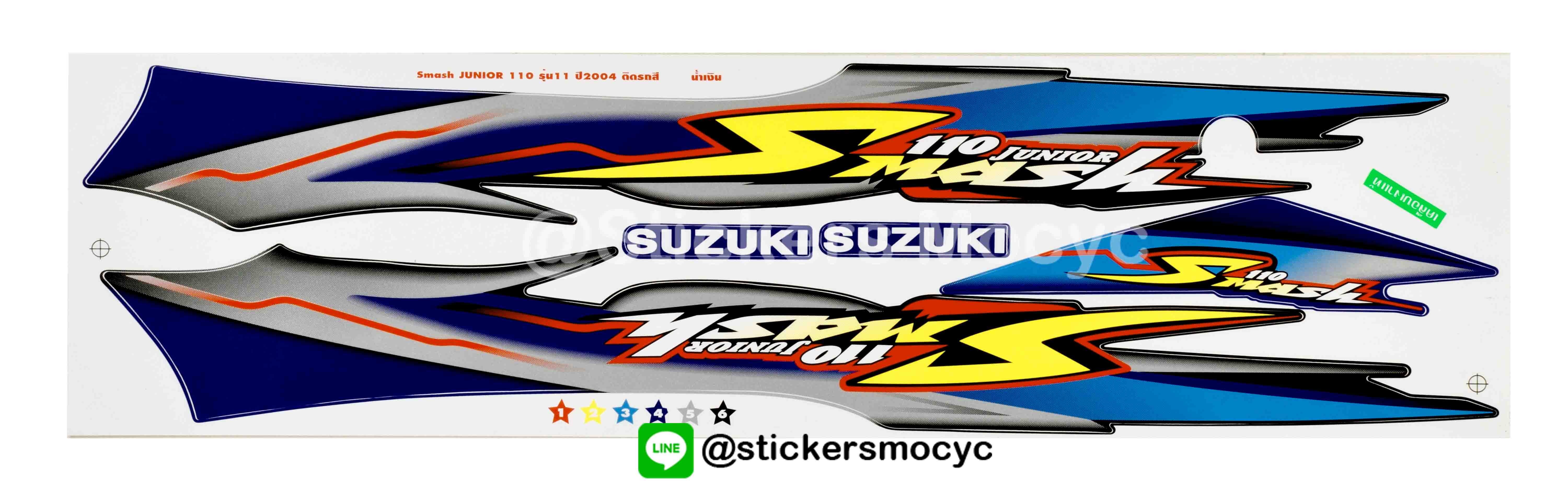 สติ๊กเกอร์ติดรถ มอเตอร์ไซค์ ซูซูกิ สแมช จูเนียร์ Sticker Suzuki Smash Junior ปี 2004 รุ่น 11 ติดรถ สีนํ้าเงิน ดํา (เคลือบเงาแท้)