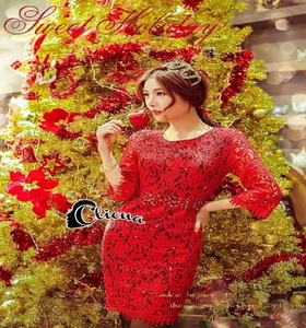 Cliona mini dress สีแดงสด แขน 5 ส่วน