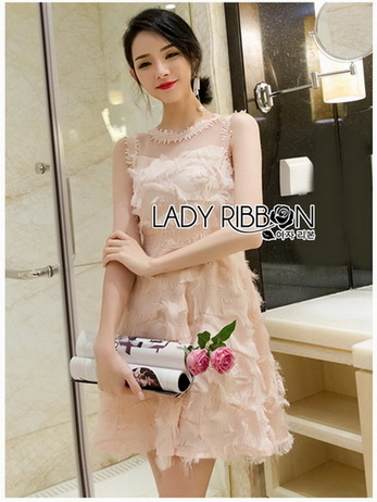 Lady Caitlyn Old-Rose Feather Cocktail Dress