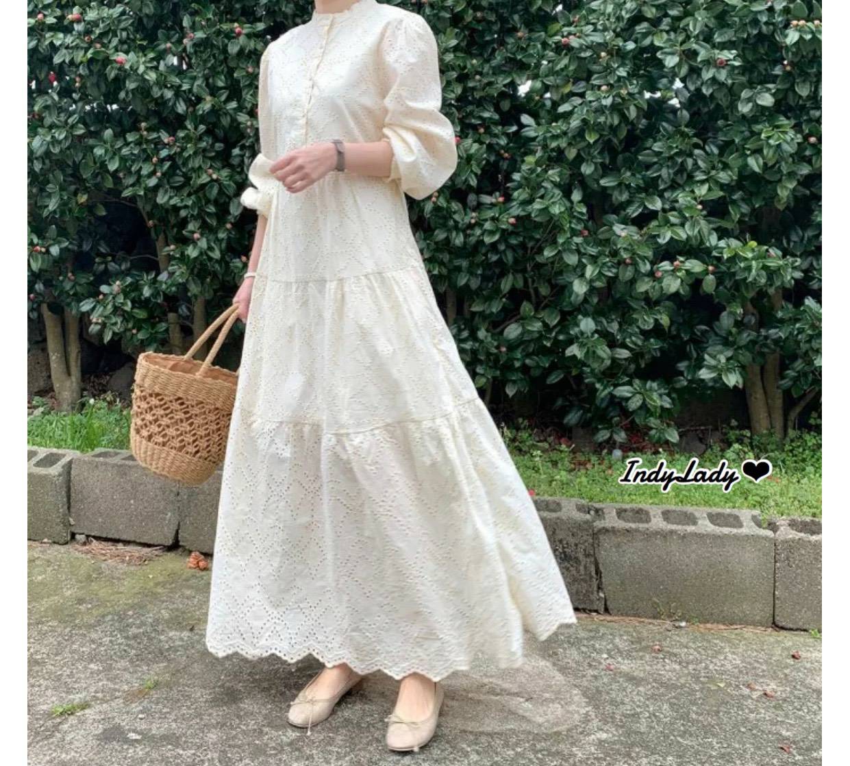 Maxi Dress งานลูกไม้ สีครีม