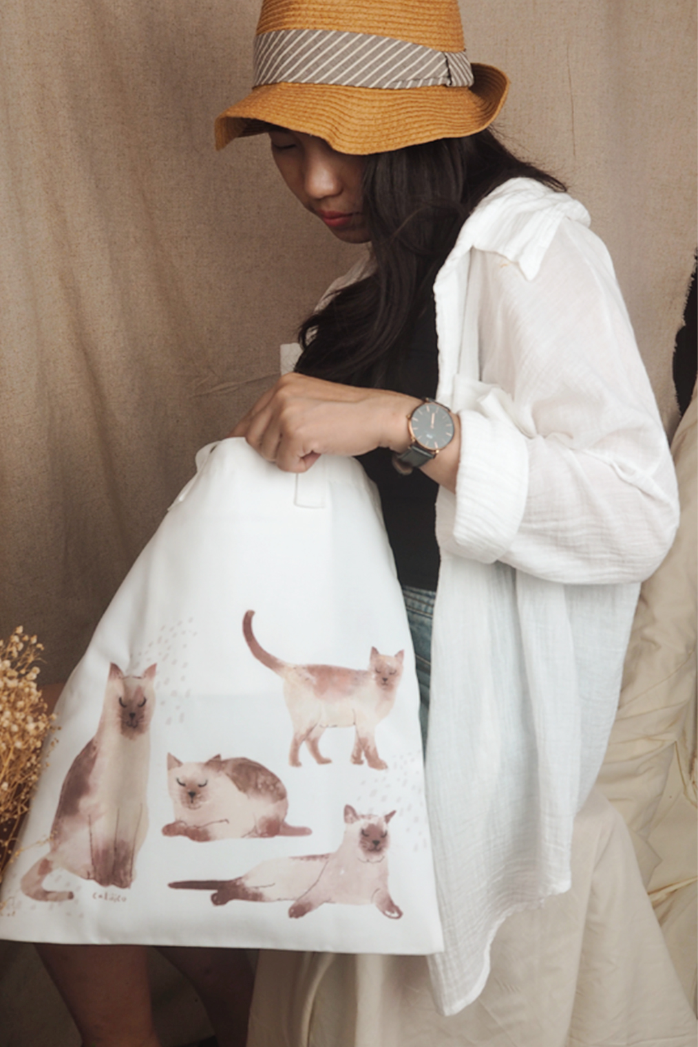 กระเป๋าผ้าลายแมวสยามแคทTote print siamese cat