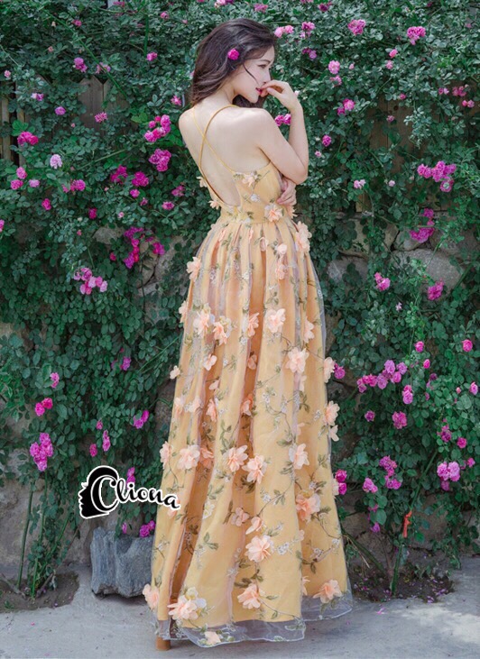 Lady Ribbon Online CN02090616 พร้อมส่ง Cliona Made' Embroidered Luxury Yellow Dress
