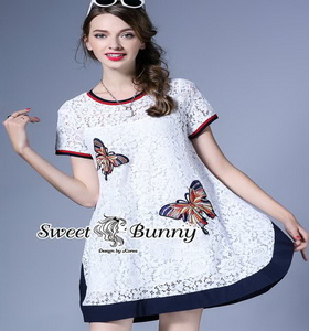 ผ้าลูกไม้ปักผีเสื้อ 2 ตัว