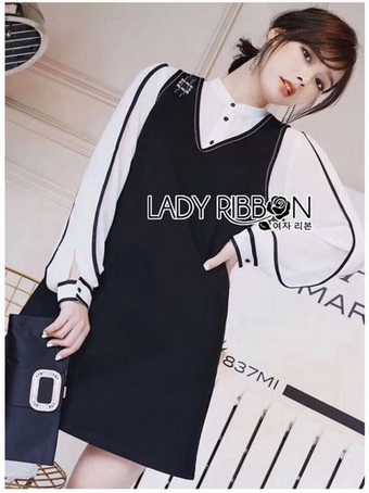 Lady Ribbon Shirt and Black Dress