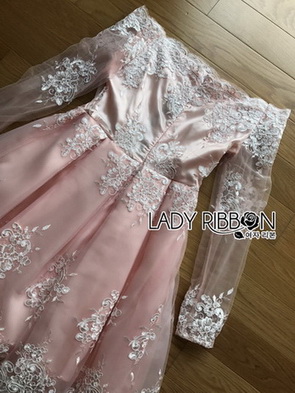 Lady Pink and White Lace Dress