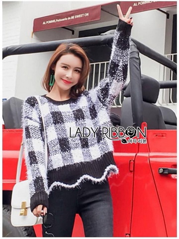 สเวตเตอร์ผ้าถักนิตทอลายสก็อตทาร์ทัน