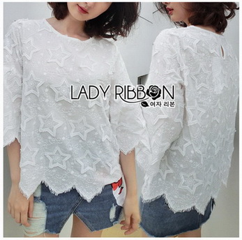 White Cotton Blouse Lady Ribbon ขายผ้าคอตตอนสีขาว