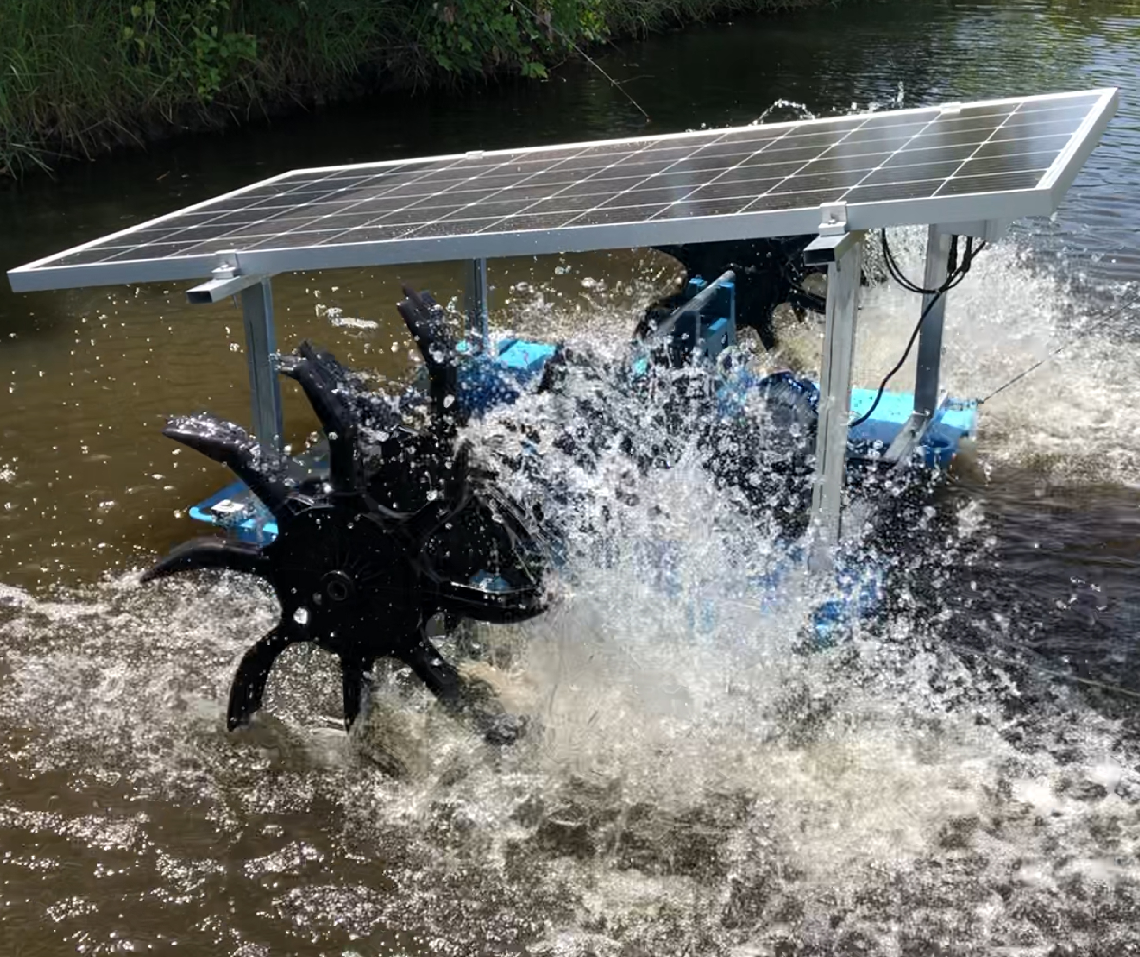 กังหันตีน้ำโซล่าเซลล์ [ รุ่น 24V 500W 4 ใบพัด ] กังหันตีน้ำเพิ่มออกซิเจน บำบัดน้ำเสีย โซล่าเซลล์ พลังงานแสงอาทิตย์