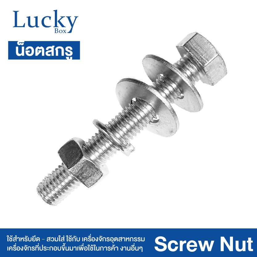 น็อต+สกรู+2แหวน SCREW NUT ขนาด 1/2x3-1/2" (4 หุน ยาว 3.5 นิ้ว)