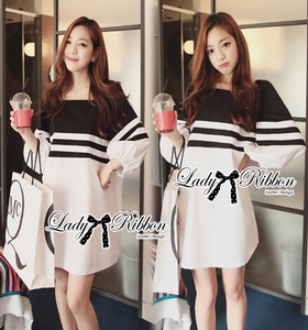 Dress เดรสแขนยาวลายทางสไตล์มินิมัล