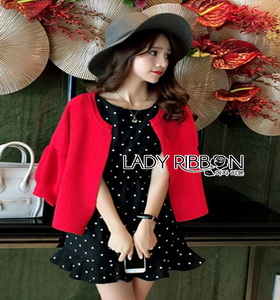 Lady Ribbon Dress and Red Outer Set เซ็ตเดรสสีดำ