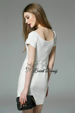 Lady Ribbon Online เสื้อผ้า ออนไลน์ ขายส่ง ของแท้ SW02040715 Sweet Bunny Present... Embroidered Floral Bardot Mini Dress
