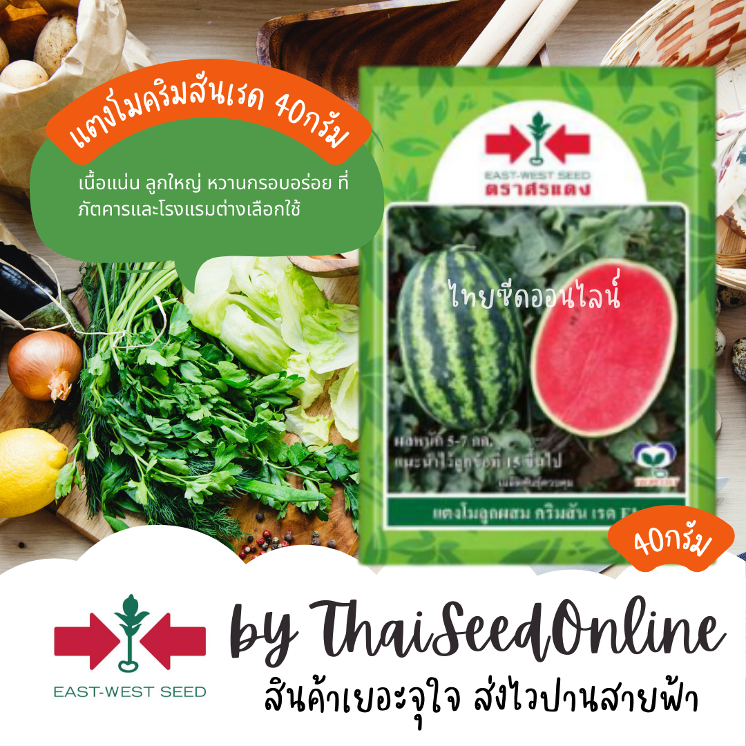 EWCOM เมล็ดพันธุ์ แตงโม คริมสันเรด 40กรัม (ประมาณ 800-900เมล็ด) ตราศรแดง WATERMELON Exp. 2/70